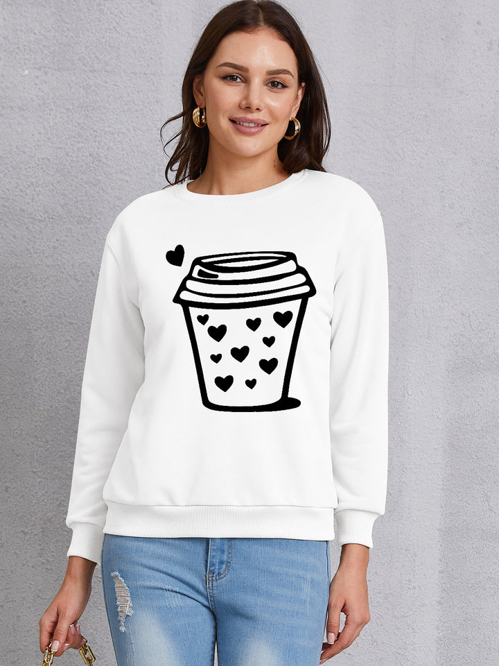 Coffee Graphic Round Neck Sweatshirt | Trendsi