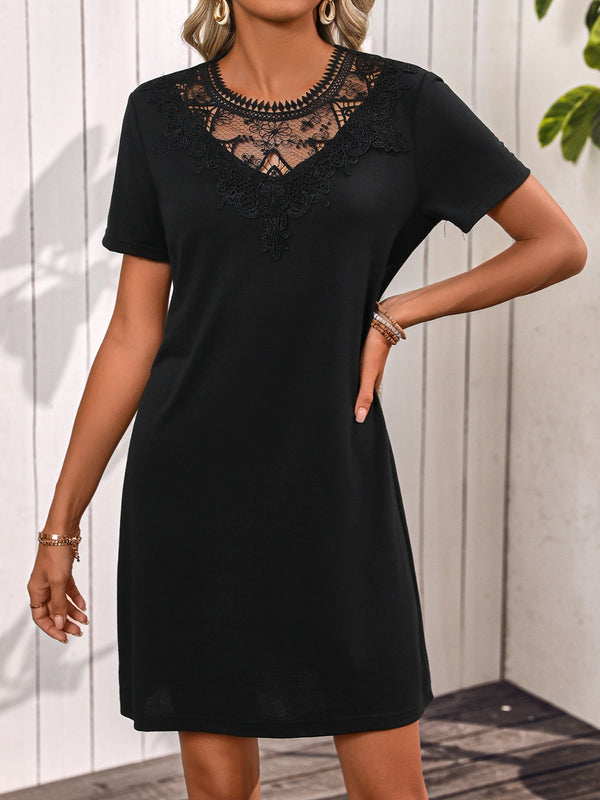 Lace Detail Short Sleeve Mini Dress | Trendsi