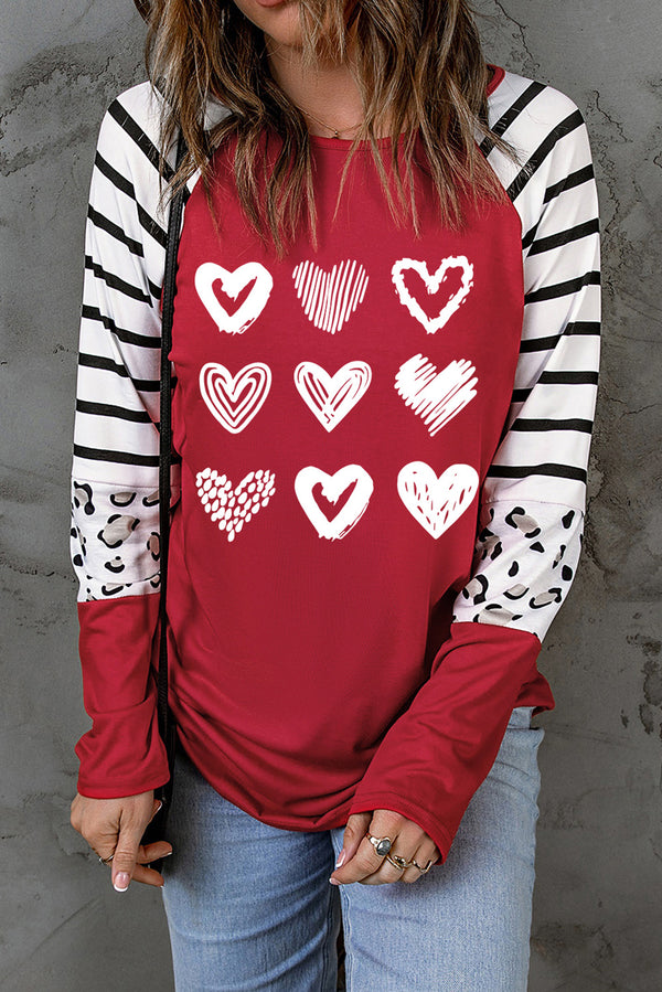 Heart Striped Raglan Sleeve T-Shirt | Trendsi