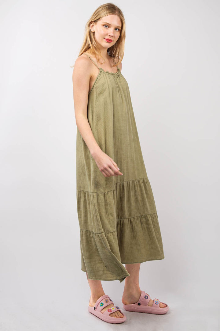 VERY J Ruffled A-Line Midi Cami Dress | Trendsi