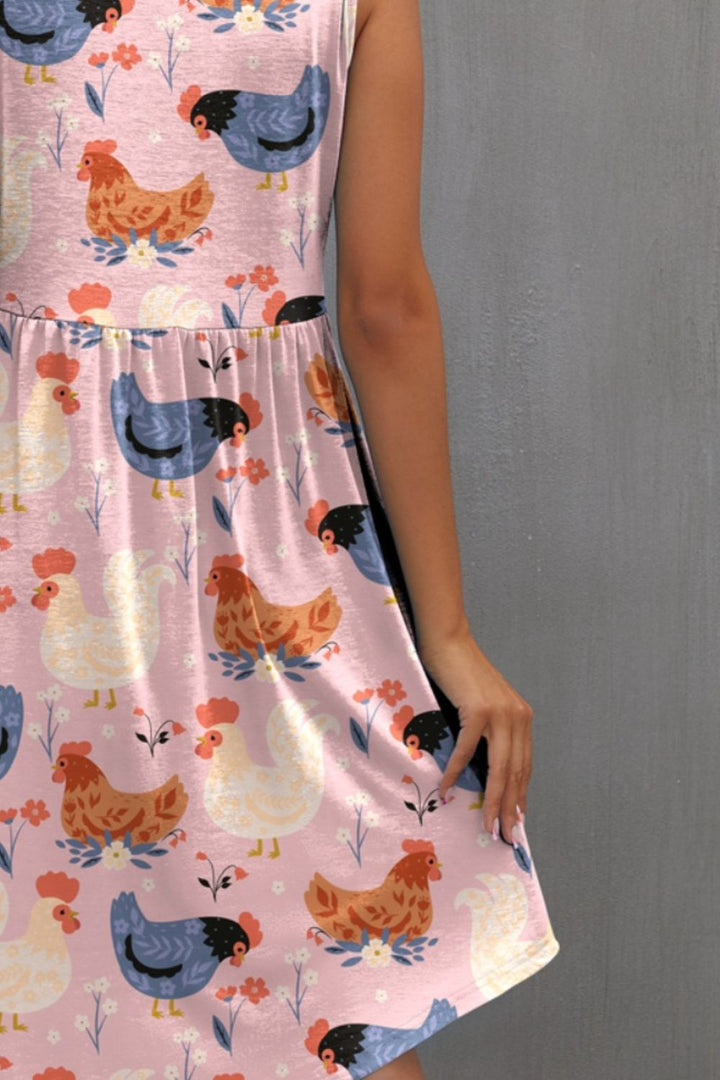 Printed Round Neck Sleeveless Dress | Trendsi