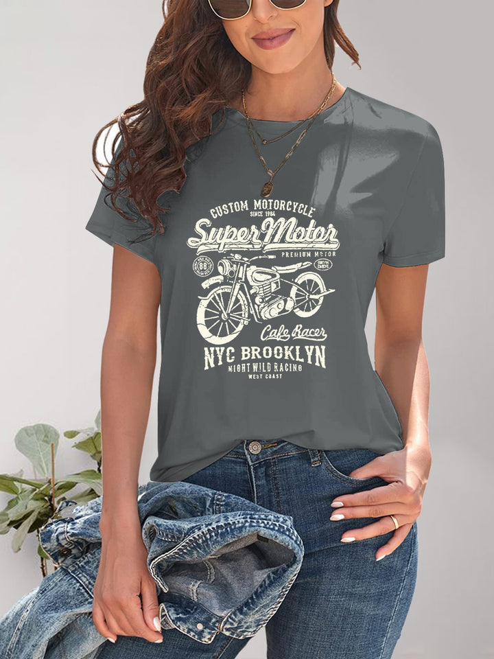 Motorcycle Graphic Round Neck T-Shirt | Trendsi