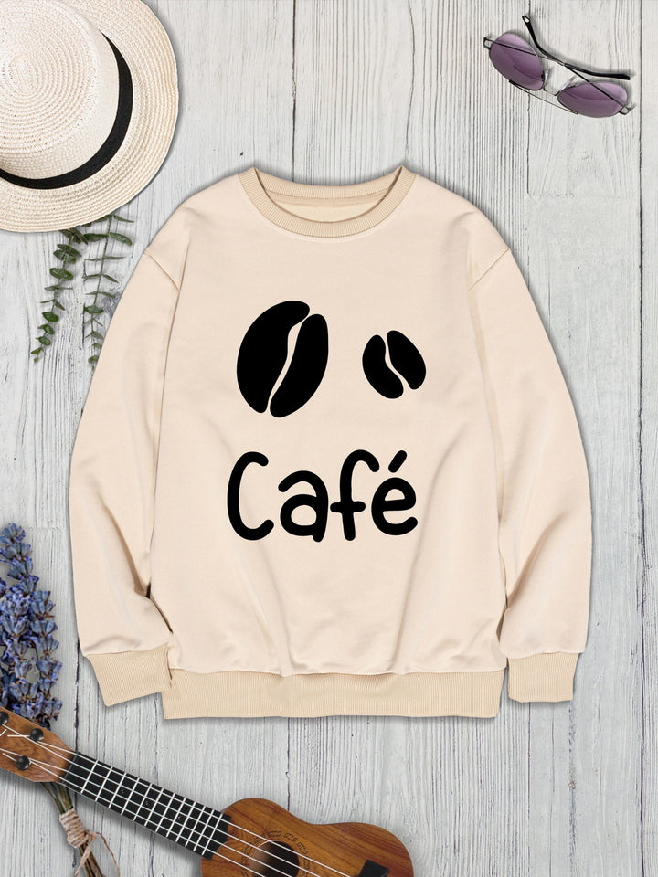 CAFE Round Neck Dropped Shoulder Sweatshirt | Trendsi