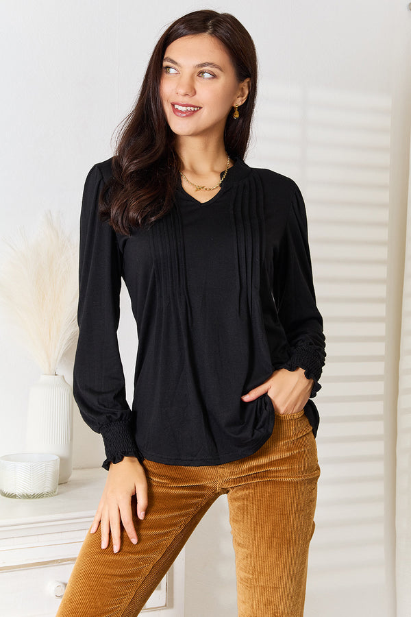 Mandy Ruched Notched Neck Puff Sleeve Blouse | Trendsi