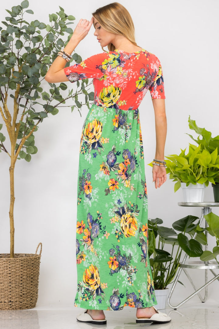 Celeste Full Size Printed Round Neck Short Sleeve Maxi Dress | Trendsi