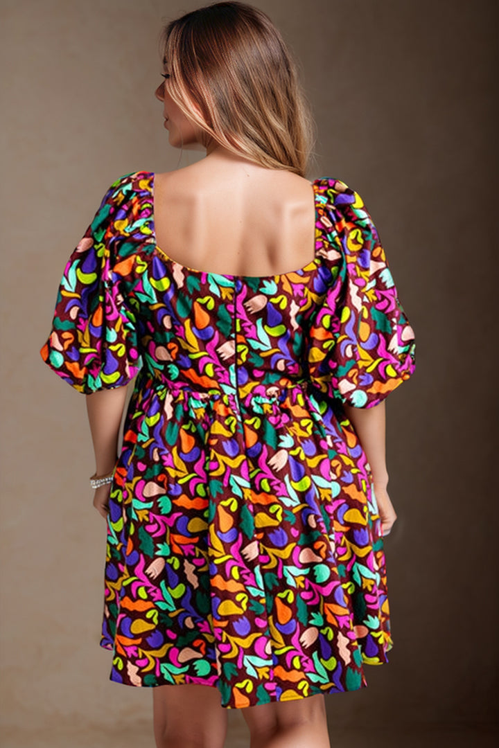 Plus Size Printed Square Neck Half Sleeve Dress | Trendsi