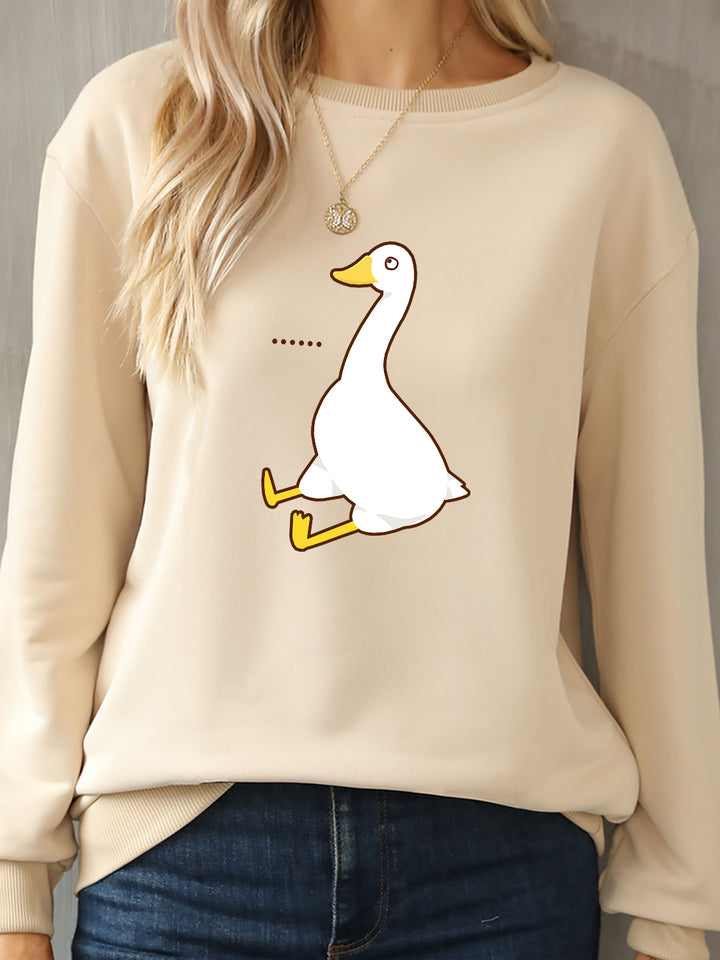 Goose Graphic Round Neck Sweatshirt | Trendsi