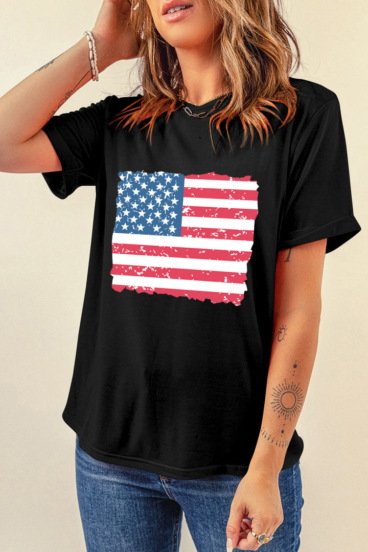 US Flag Round Neck Short Sleeve T-Shirt | Trendsi