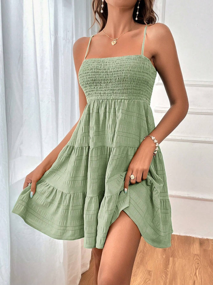 Smocked Tiered Sleeveless Mini Dress | Trendsi