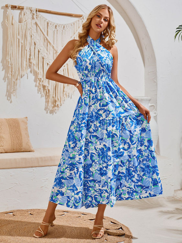 Smocked Printed Sleeveless Midi Dress | Trendsi