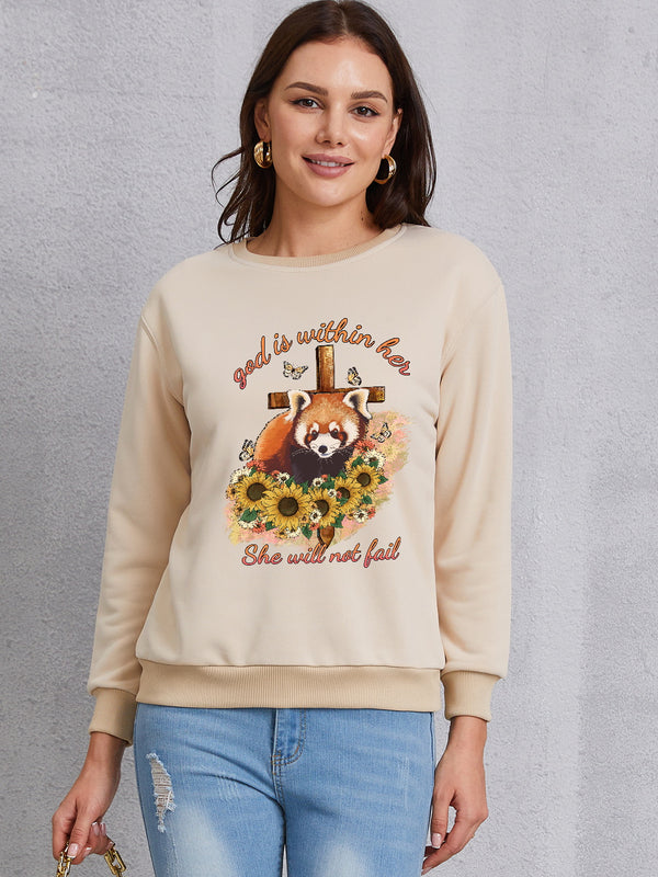 Graphic Round Neck Long Sleeve Sweatshirt | Trendsi