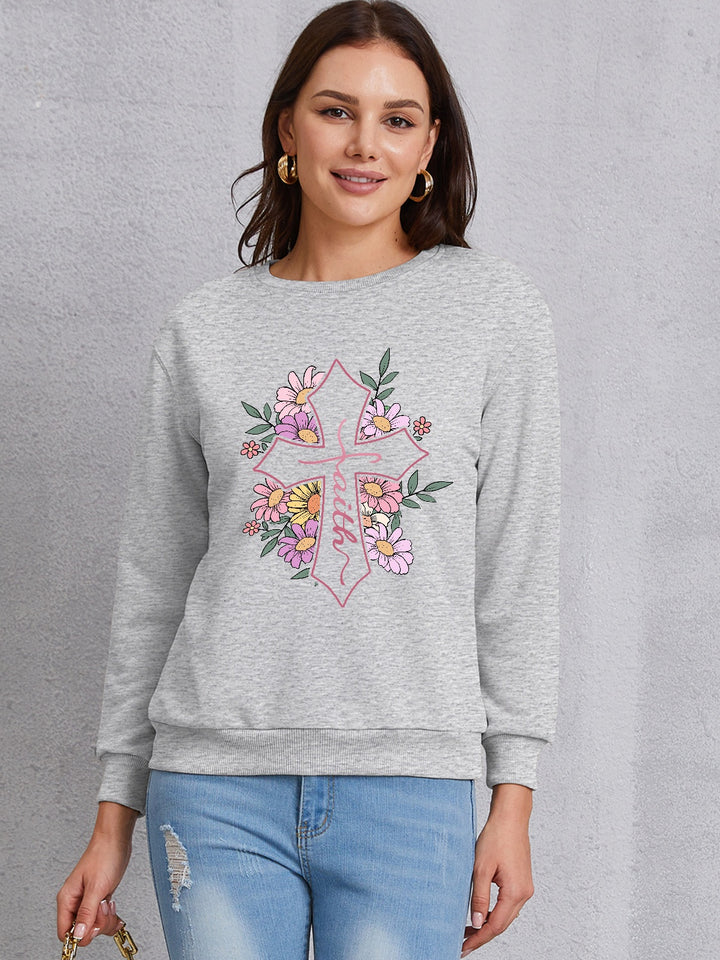 Cross Graphic Round Neck Dropped Shoulder Sweatshirt | Trendsi