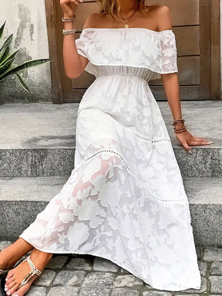 Off-Shoulder Short Sleeve Maxi Dress | Trendsi