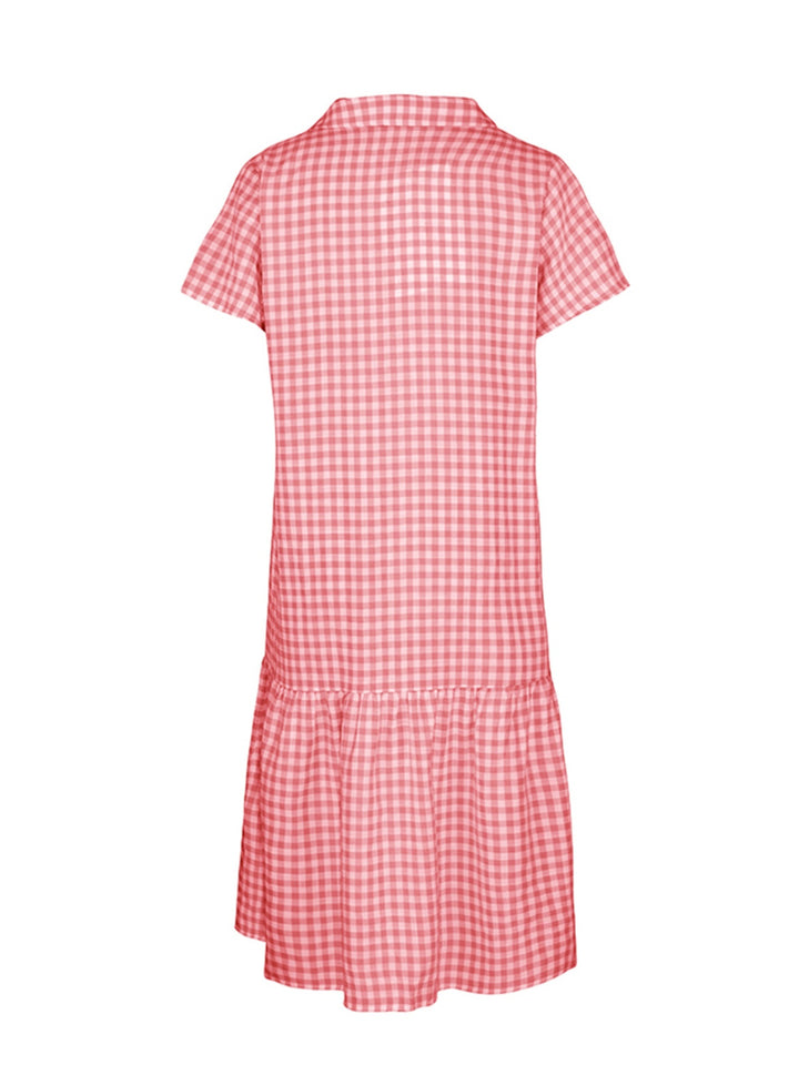 Button Up Plaid Short Sleeve Midi Dress | Trendsi