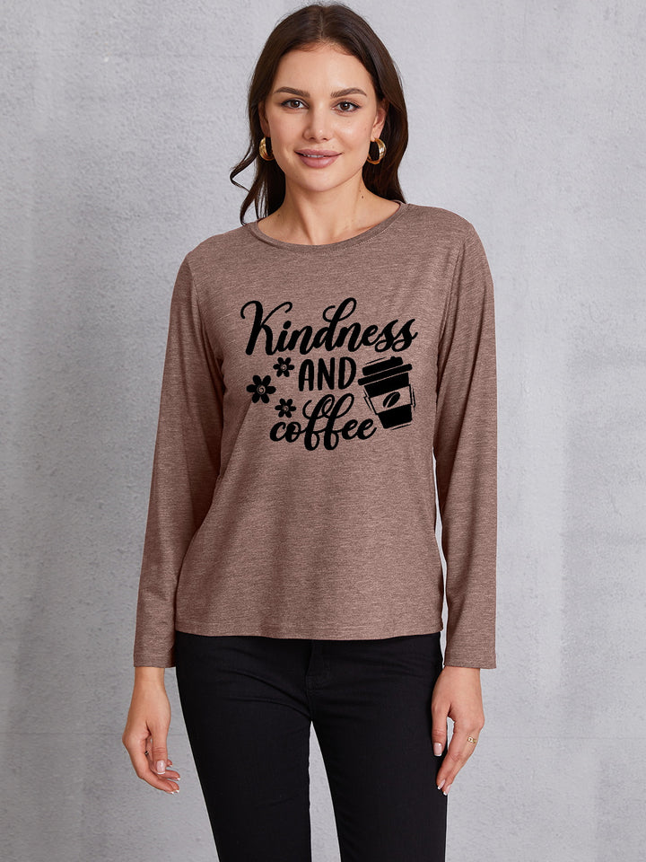 KINDNESS AND COFFEE Round Neck T-Shirt | Trendsi