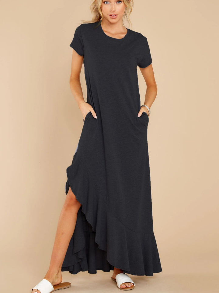 Slit Round Neck Short Sleeve Maxi Dress | Trendsi