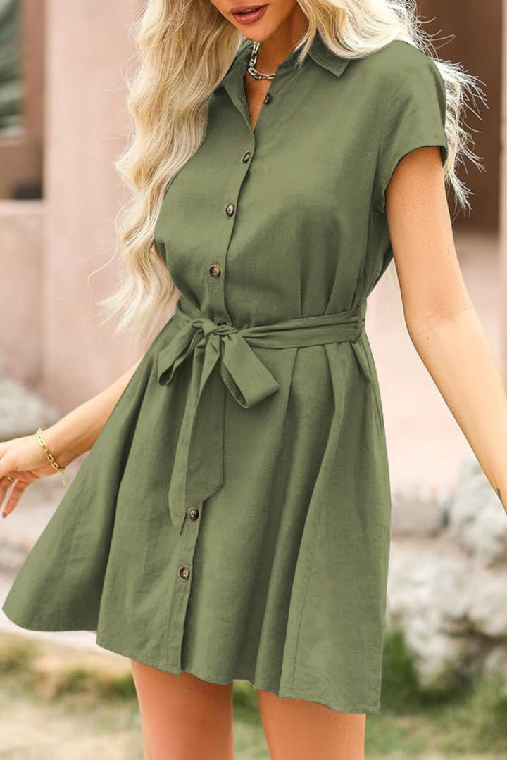 Tied Button Up Short Sleeve Dress | Trendsi