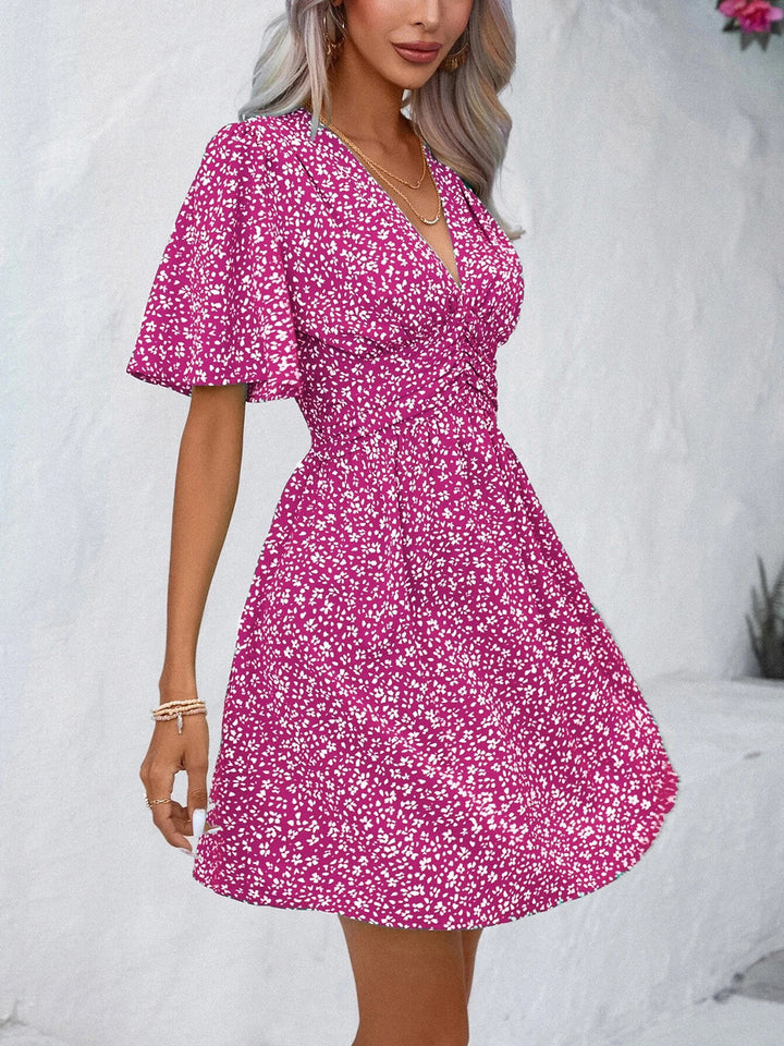 Printed V-Neck Half Sleeve Mini Dress | Trendsi