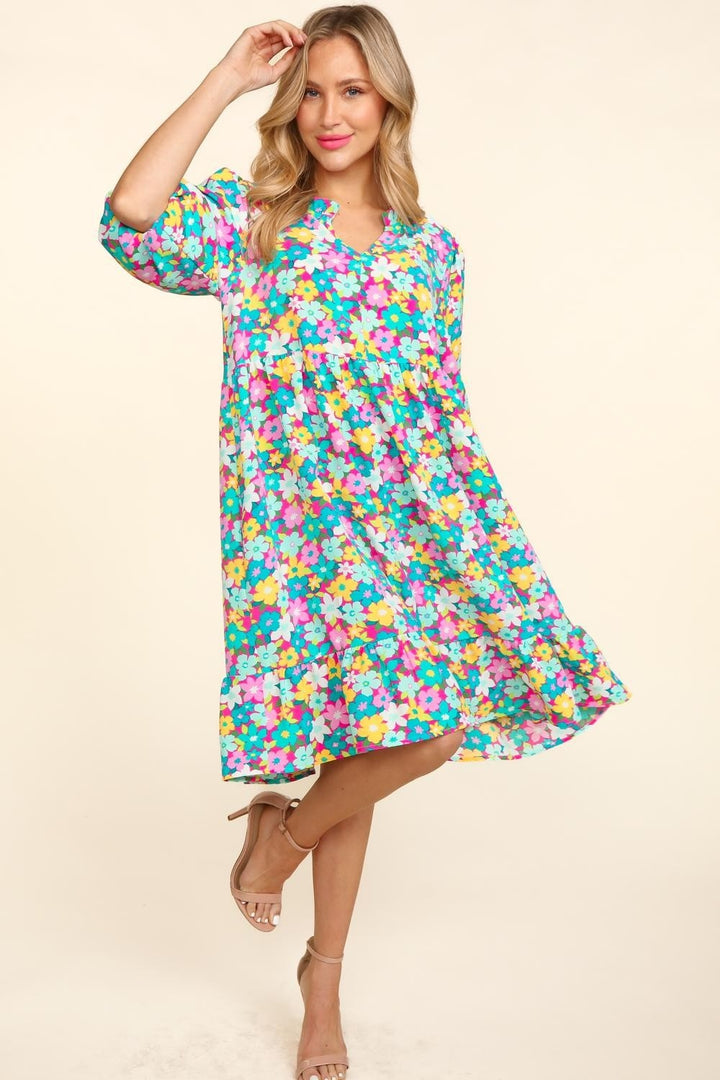 Haptics Bubble Sleeve Floral Ruffled Dress | Trendsi