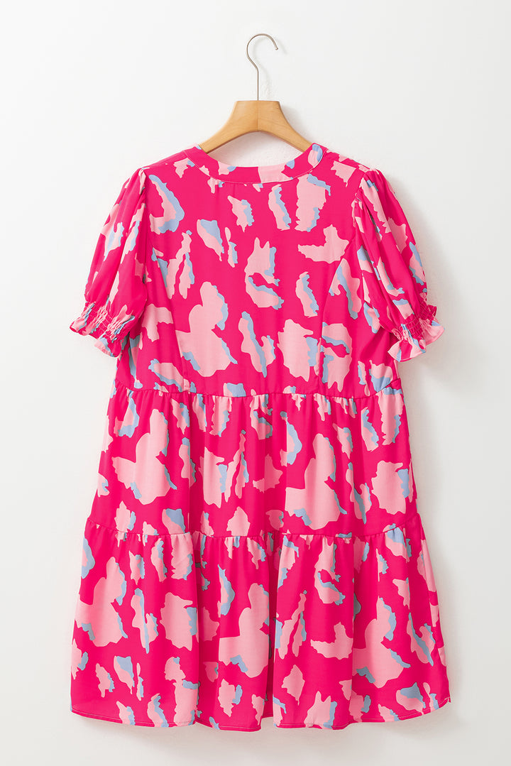 Ruffled Printed Short Sleeve Mini Dress | Trendsi