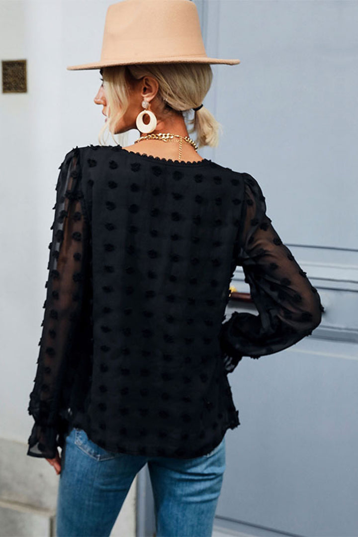 Perfee Swiss Dot Peplum Blouse | Trendsi