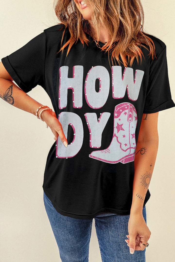 HOWDY Round Neck Short Sleeve T-Shirt | Trendsi