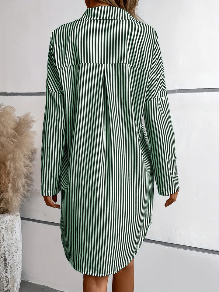 Striped Button Up Long Sleeve Mini Shirt Dress | Trendsi