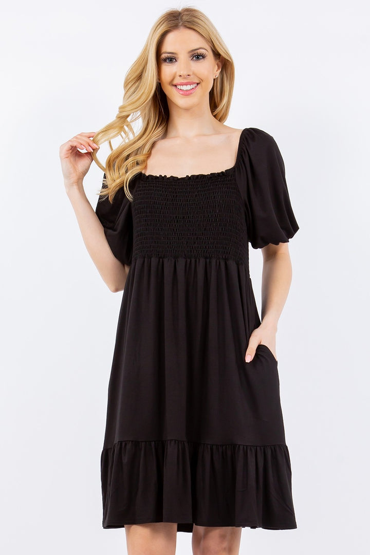 Celeste Full Size Ruffle Hem Short Sleeve Smocked Dress | Trendsi