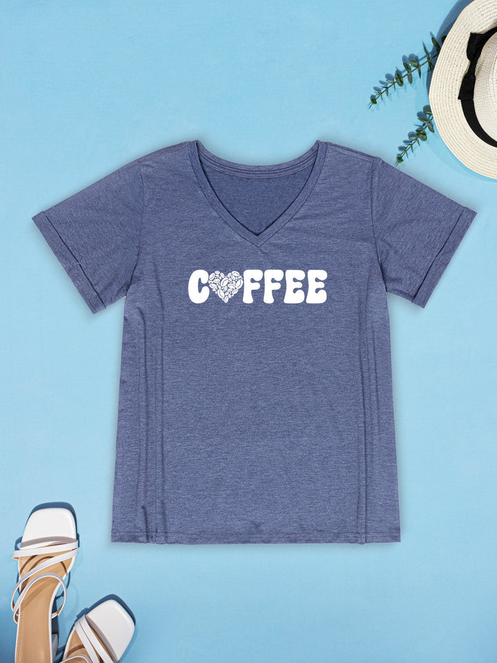 COFFEE V-Neck Short Sleeve T-Shirt | Trendsi