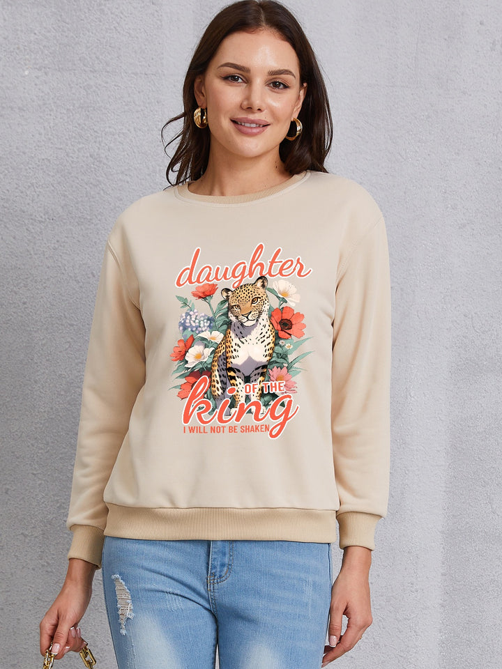 Leopard Graphic Round Neck Sweatshirt | Trendsi