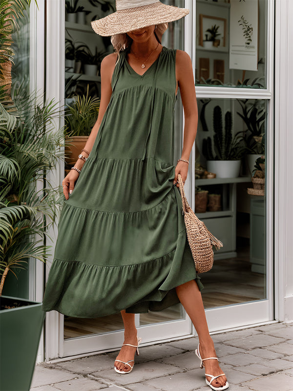 Tiered Tie Neck  Midi Dress | Trendsi