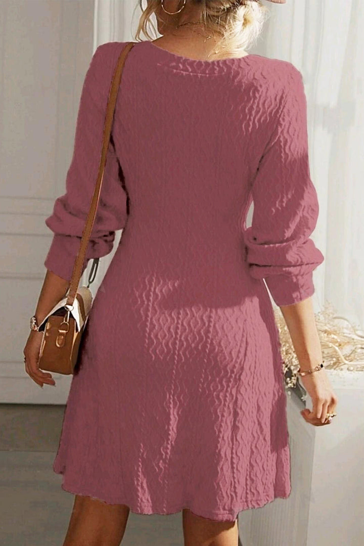 Texture V-Neck Long Sleeve Dress | Trendsi