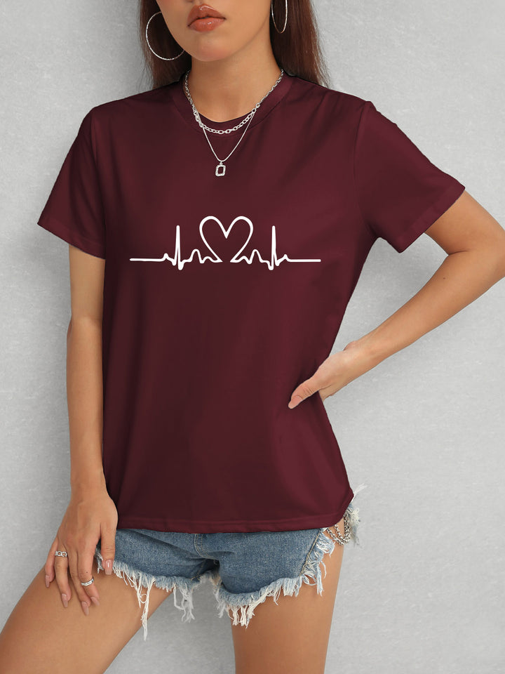 Heart Round Neck Short Sleeve T-Shirt | Trendsi