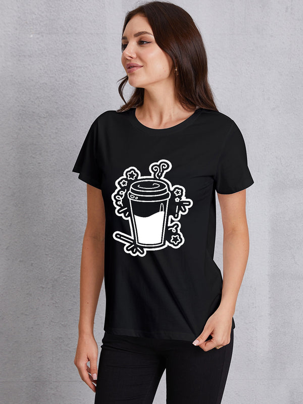 Coffee Round Neck Short Sleeve T-Shirt | Trendsi