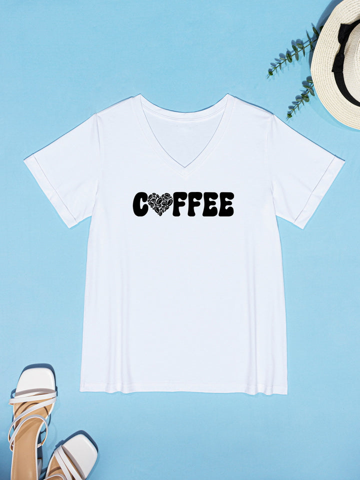 COFFEE V-Neck Short Sleeve T-Shirt | Trendsi