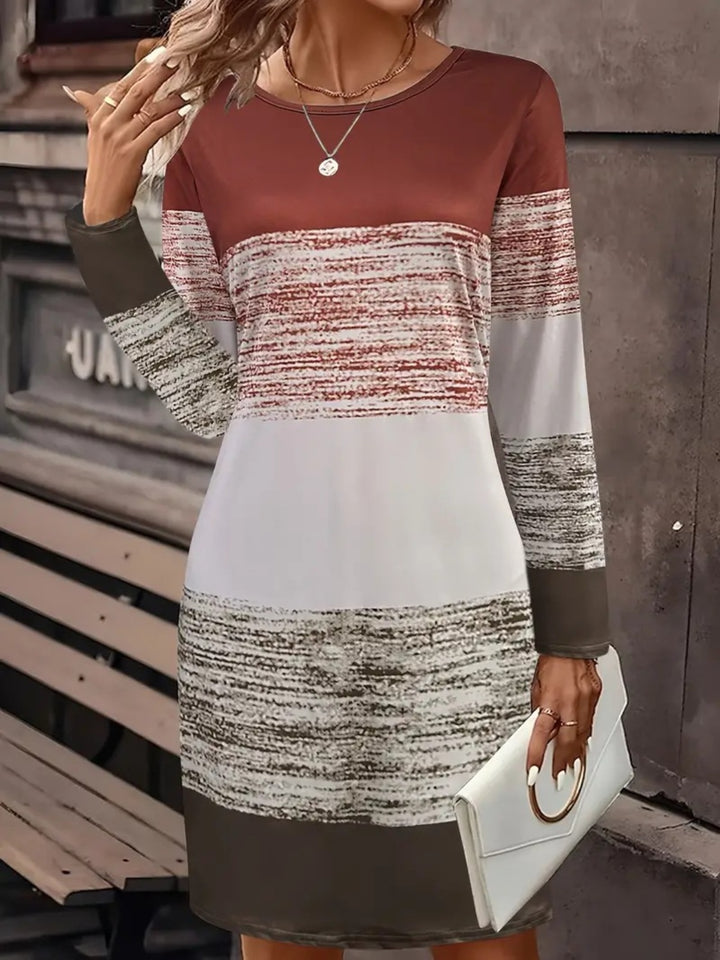 Color Block Round Neck Long Sleeve Dress | Trendsi