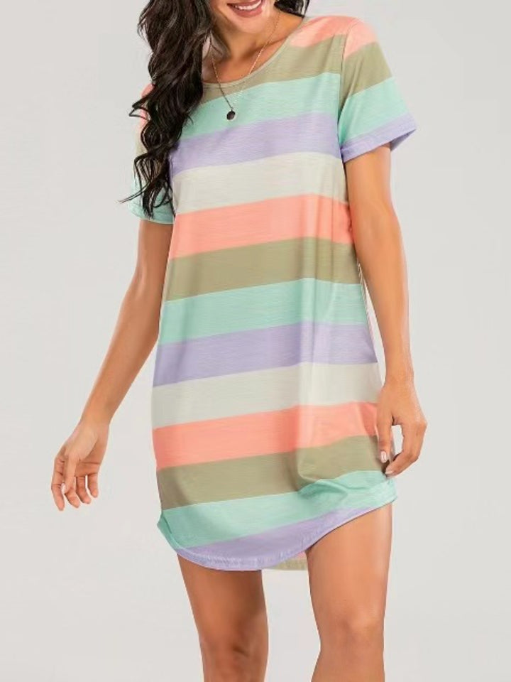 Striped Round Neck Short Sleeve Tee Dress | Trendsi