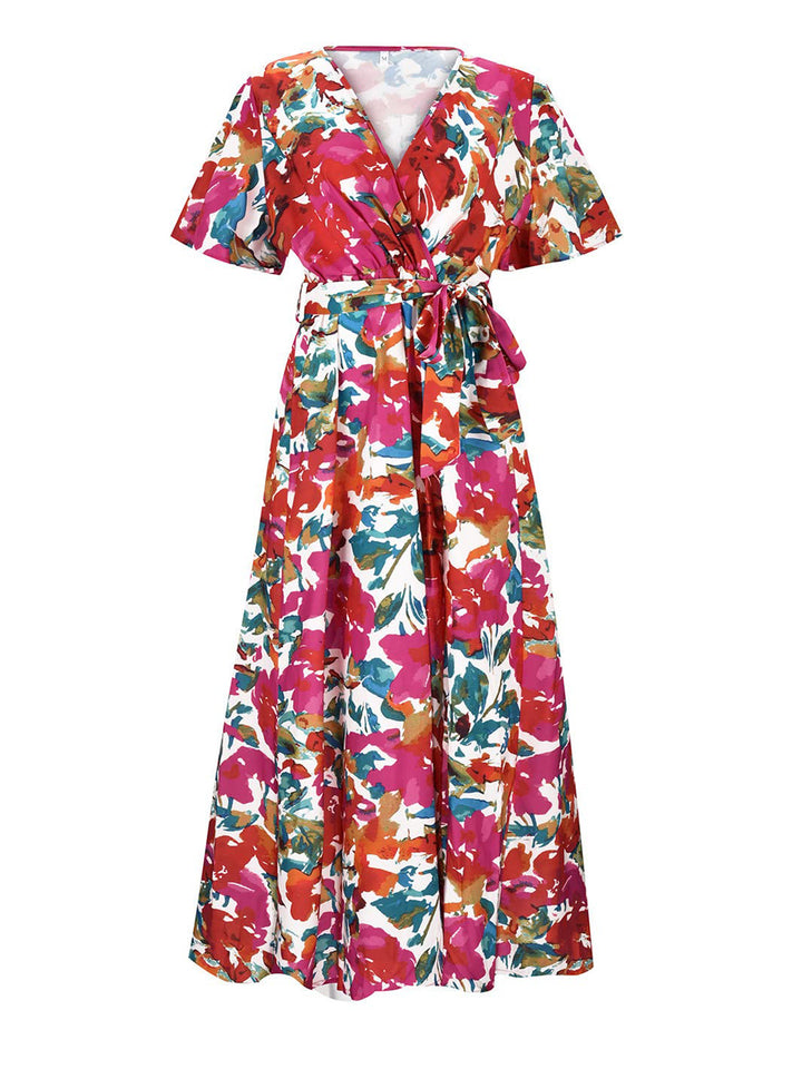 Tied Slit Floral Short Sleeve Dress | Trendsi