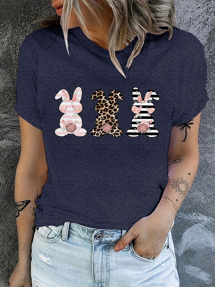 Rabbit Graphic Round Neck Short Sleeve T-Shirt | Trendsi