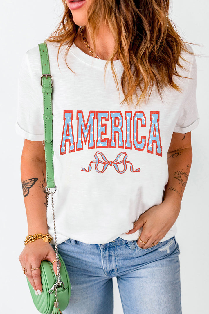 AMERICA Round Neck Short Sleeve T-Shirt | Trendsi