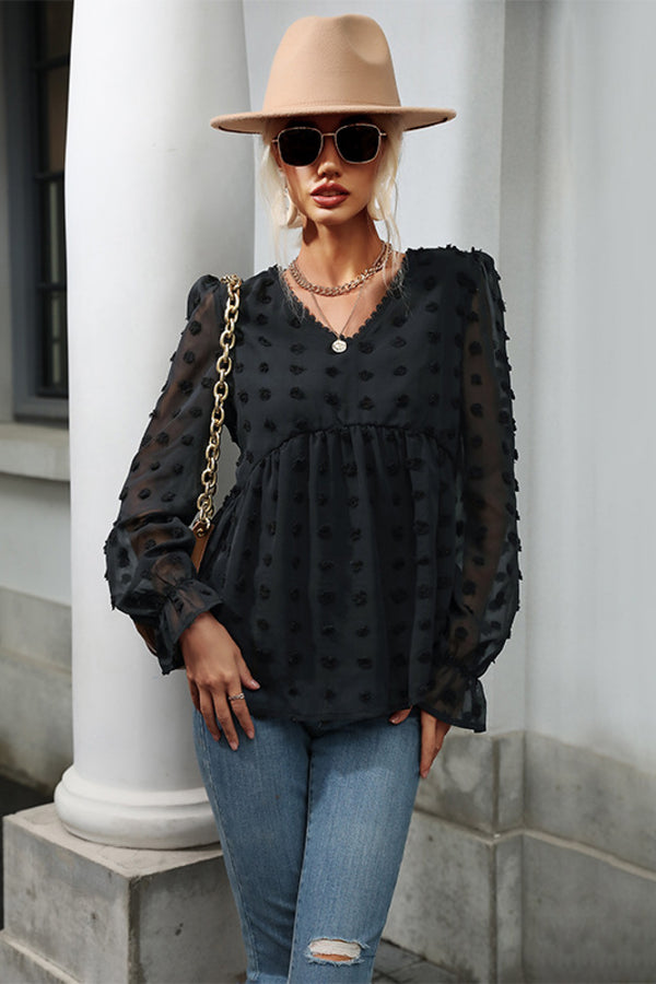 Perfee Swiss Dot Peplum Blouse | Trendsi