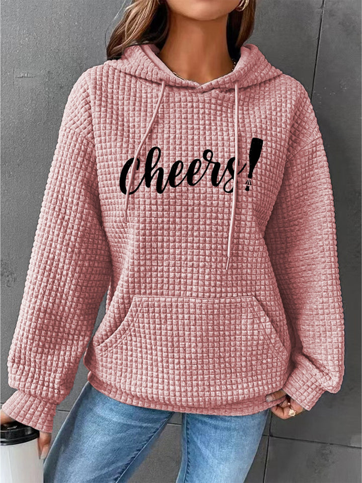 Full Size CHEERS Waffle-Knit Drawstring Hoodie | Trendsi