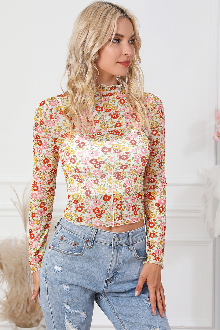 Floral Mock Neck Long Sleeve Blouse | Trendsi