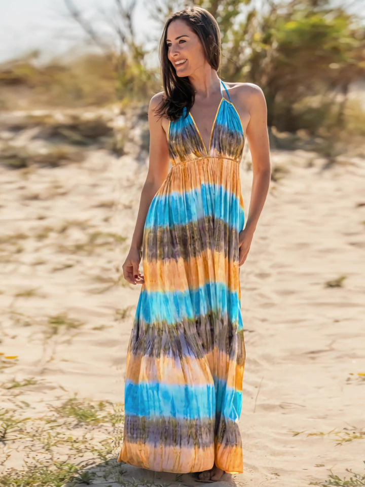 Tie-Dye Halter Neck Sleeveless Dress | Trendsi