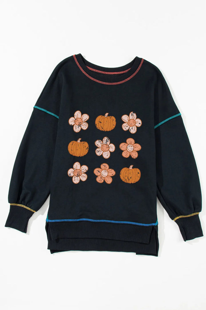 Pumpkin & Flower Graphic Long Sleeve Sweatshirt | Trendsi