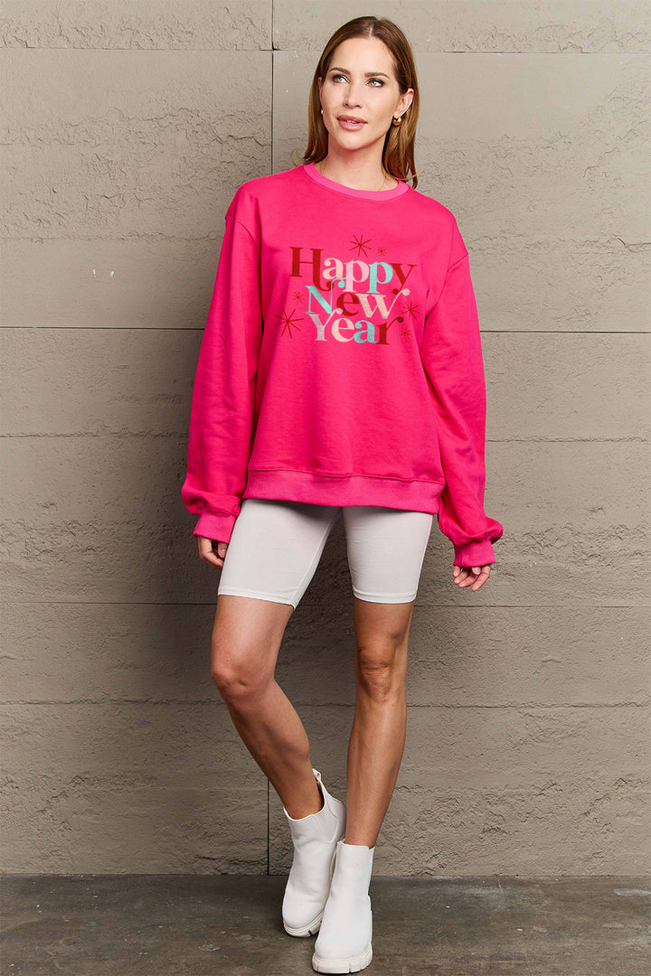 Simply Love Full Size HAPPY NEW YEAR Round Neck Sweatshirt | Trendsi