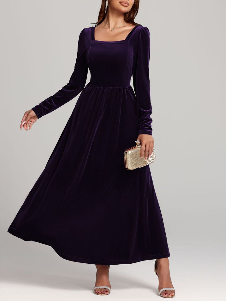 Velvet Square Neck Long Sleeve Dress | Trendsi