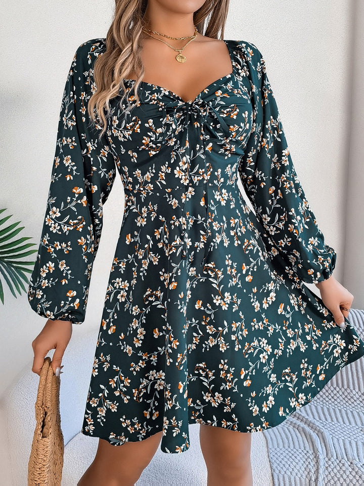 Printed Sweetheart Neck Balloon Sleeve Mini Dress | Trendsi