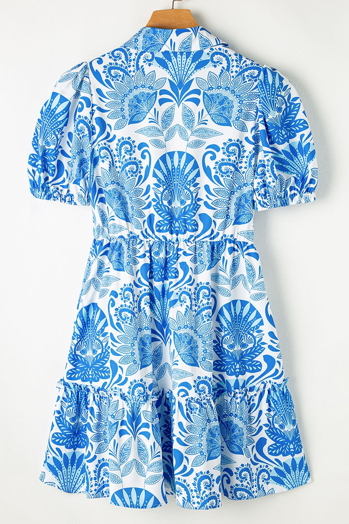 Tiered Printed Short Sleeve Mini Dress | Trendsi