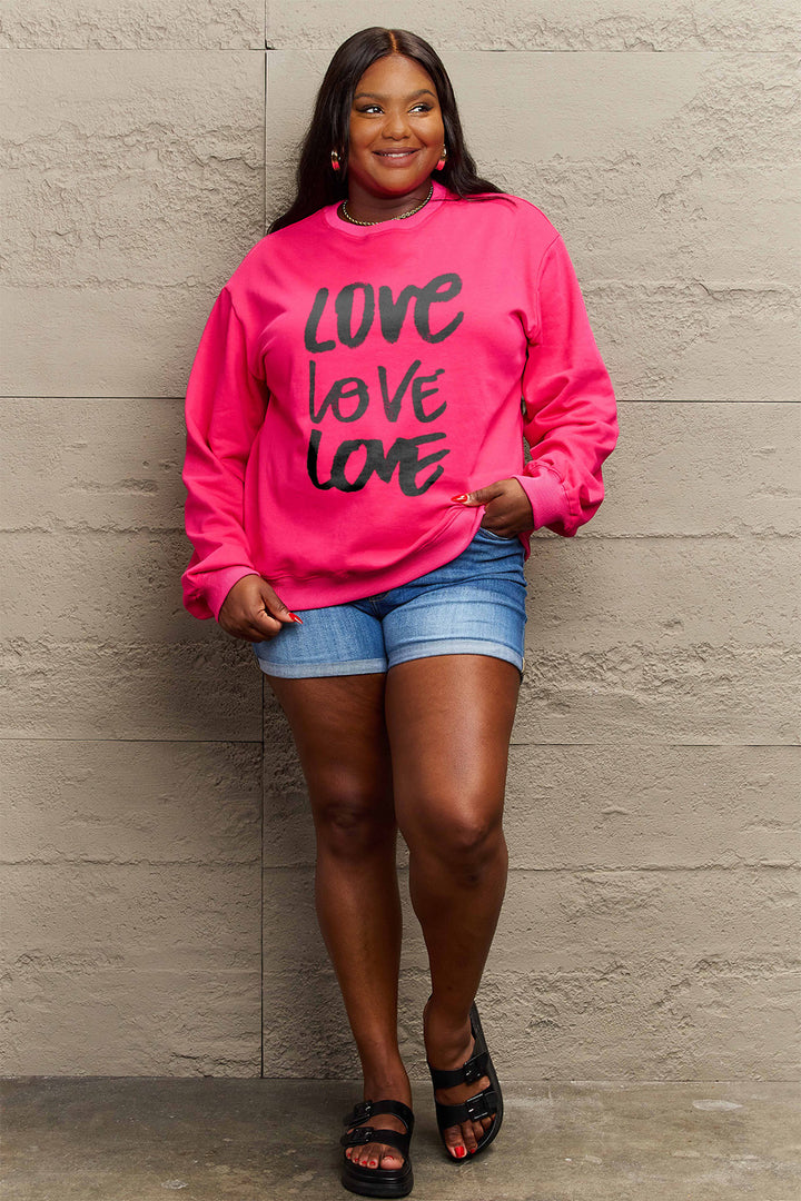 Simply Love Full Size LOVE Round Neck Sweatshirt | Trendsi